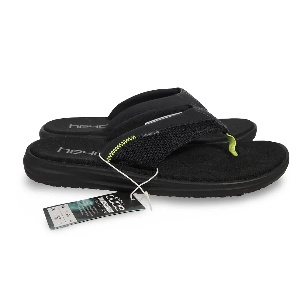 Hey Dude Flinn Free Foam Bed Thong Sandals Mens 9 Black Airflow Flip Flops